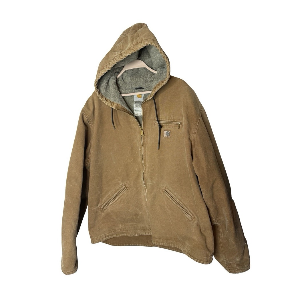 Carhartt Jacket Sherpa Lined Size 2XL Tall Brown Tan Canvas Distressed Coat J141